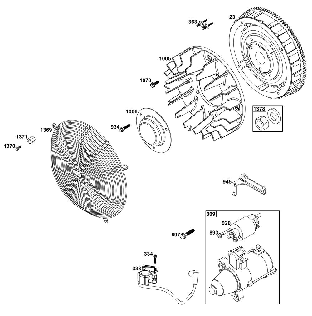 Flywheel, Ignition, And Starter Group Diagram and Parts List for 61G477-0005-J1 400000 - 699999 Briggs and Stratton Engine